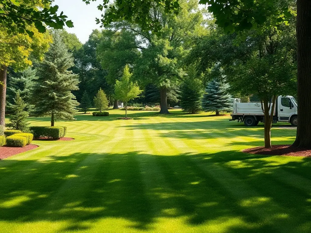 Lawn pro in a work truck using a phone with aerial imagery to quote a lawn from his truck