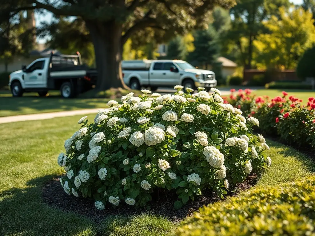 Lawn-care pro reviewing numbers on a tablet by his mower — the reality behind lawn mowing business profit margins