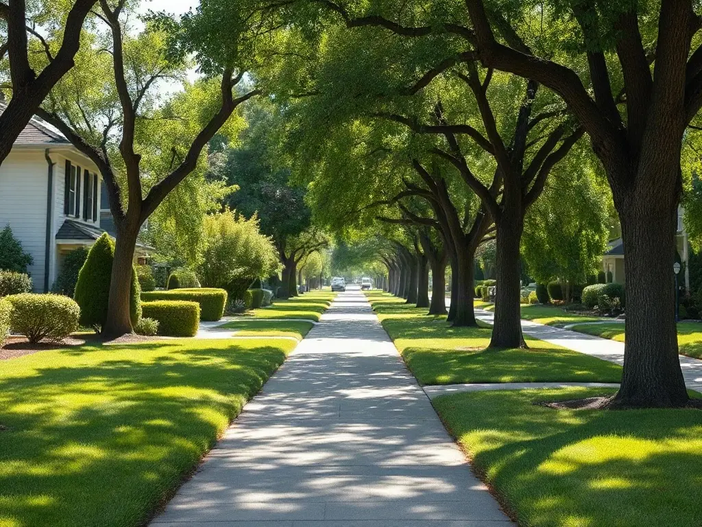 Lawn crew servicing several close-together homes, showing route density that makes adding customers more profitable