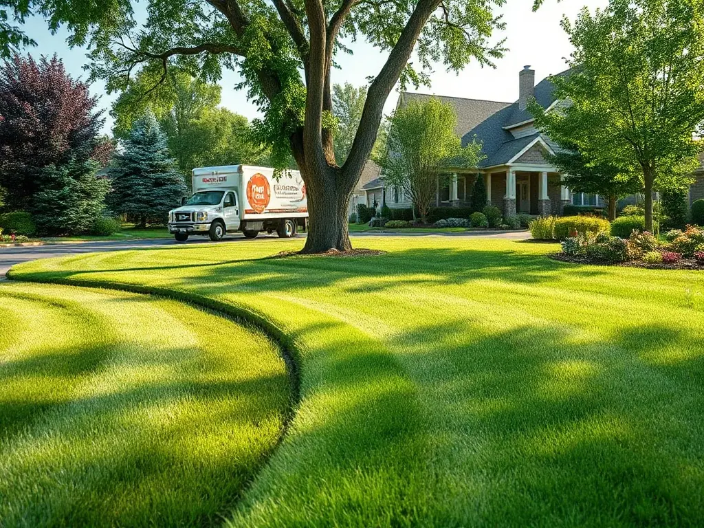 A lawn pro leaving a door hanger next door to build mowing route density on the same street