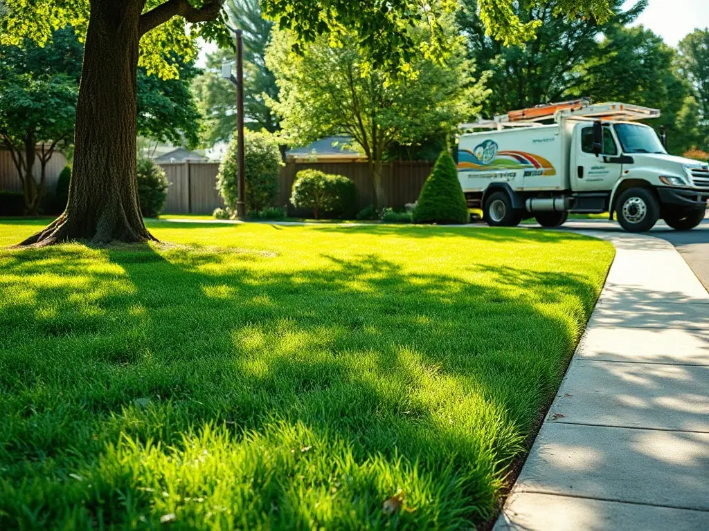 Aerial view of a suburban lot showing turf, driveway and beds — how satellite tracing measures a lawn online fast