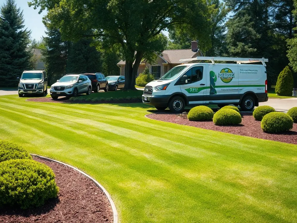 Neighboring suburban lawns showing how route density helps you get mowing customers fast