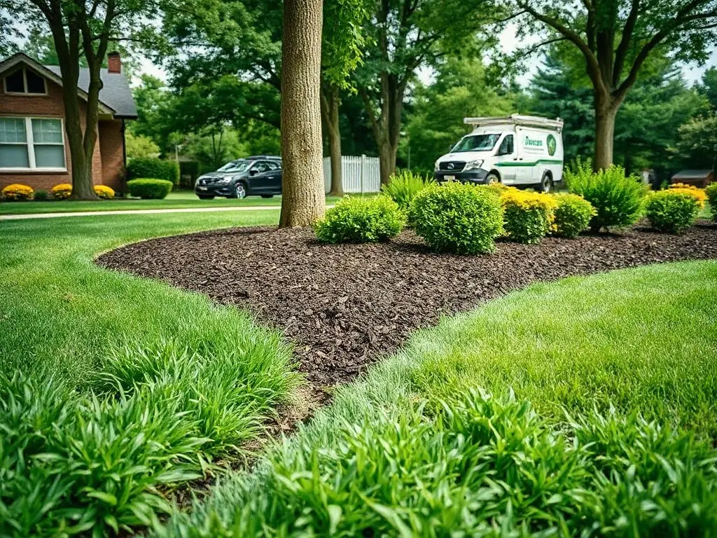 Lawn pro in a truck using an app that tells him how big a lawn is from an aerial view