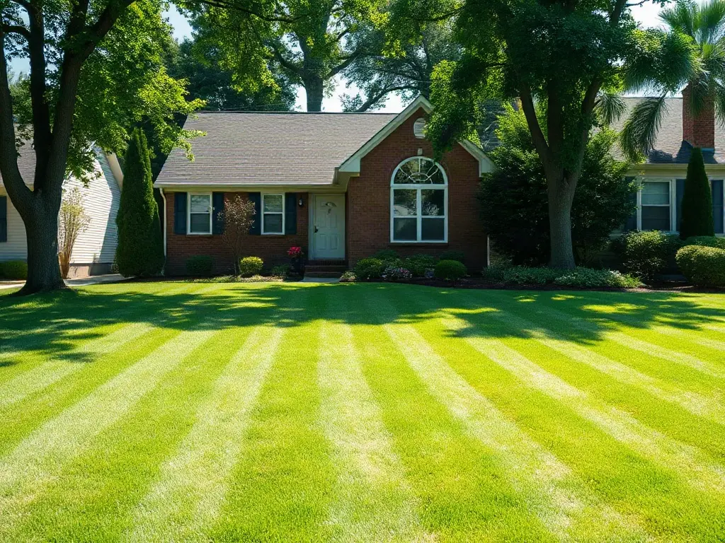 Suburban block from above showing tightly clustered lawns that build mowing route density on the same street