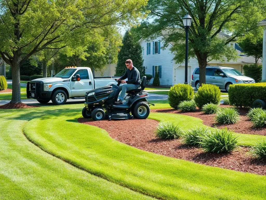 Solo lawn-care pro measuring a lawn from aerial imagery on a phone, avoiding a monthly subscription