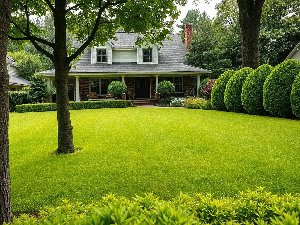Aerial view of a neighborhood showing a customer's lawn and all the neighbors' yards around it