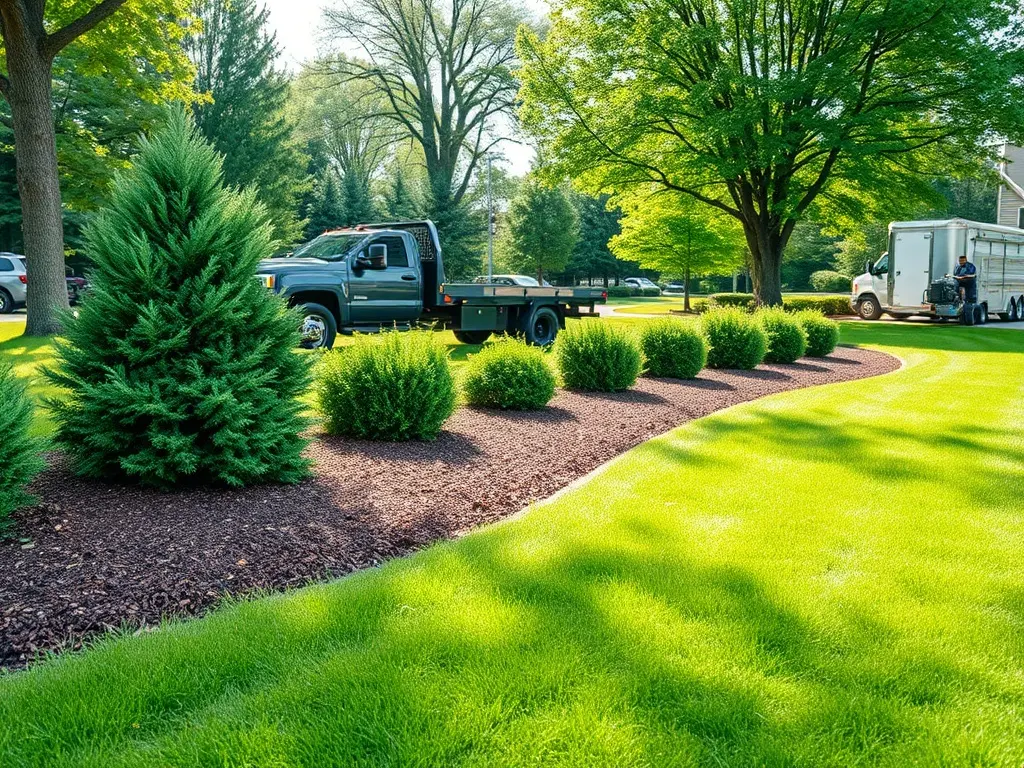 Lawn-care pro checking his phone by a mower, working to respond to lawn leads faster between jobs