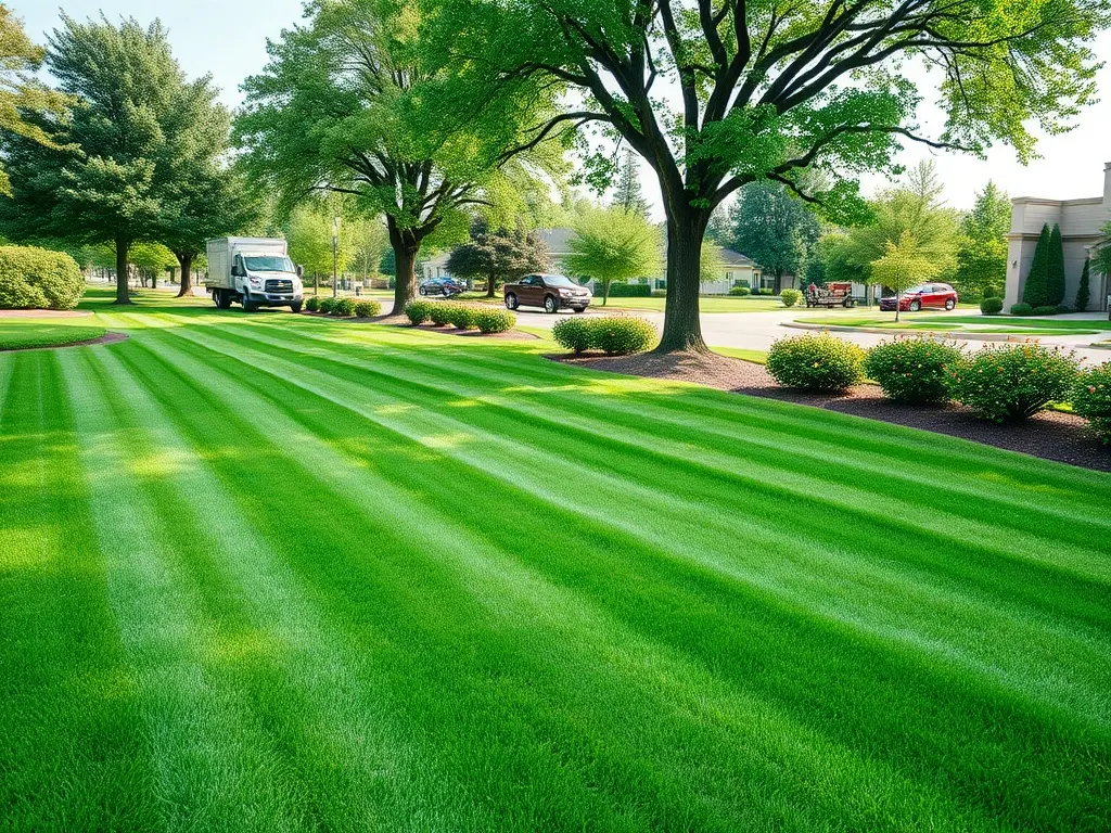 Lawn-care pro using a phone by his trailer to quote lawn leads same day between mowing stops