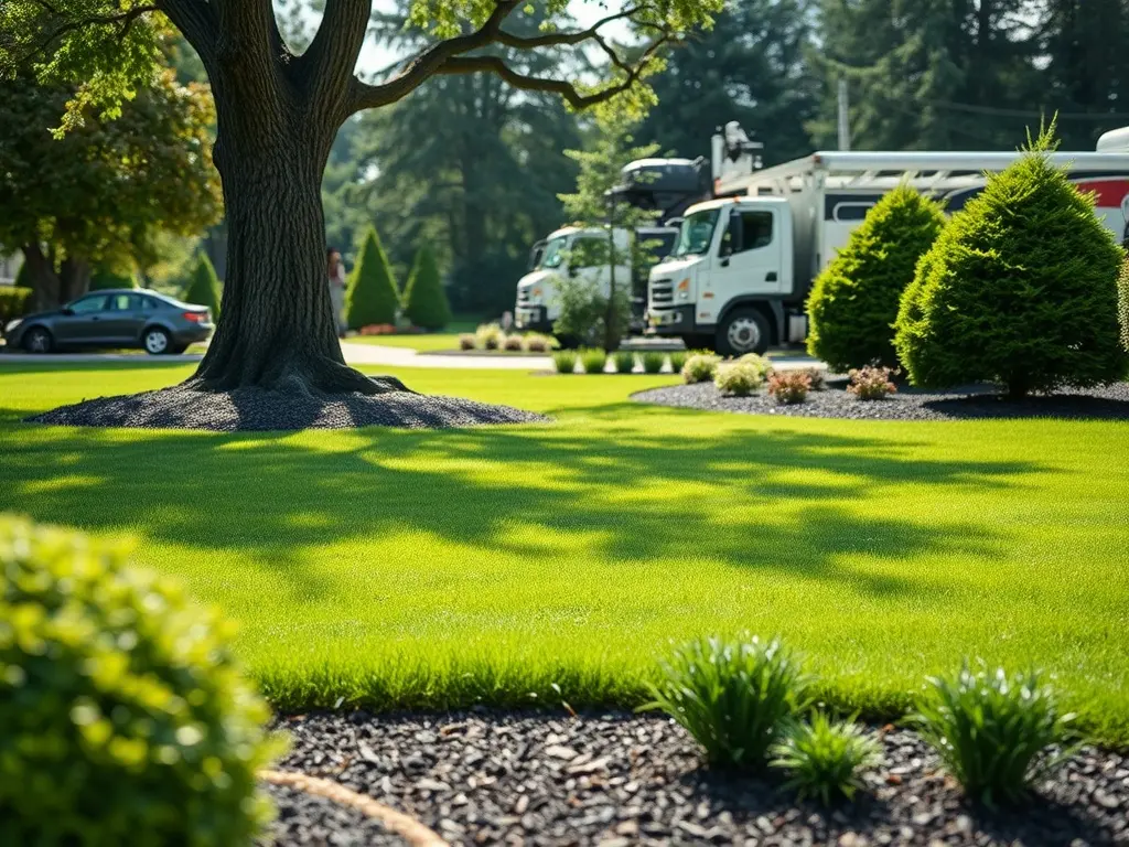 Lawn pro in a truck using a tablet aerial view to quote a lawn without seeing it in person