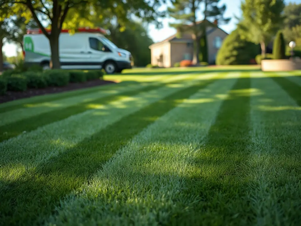 Lawn pro unloading a mower on a dense suburban street, the setting for the most profitable services for a lawn care busines