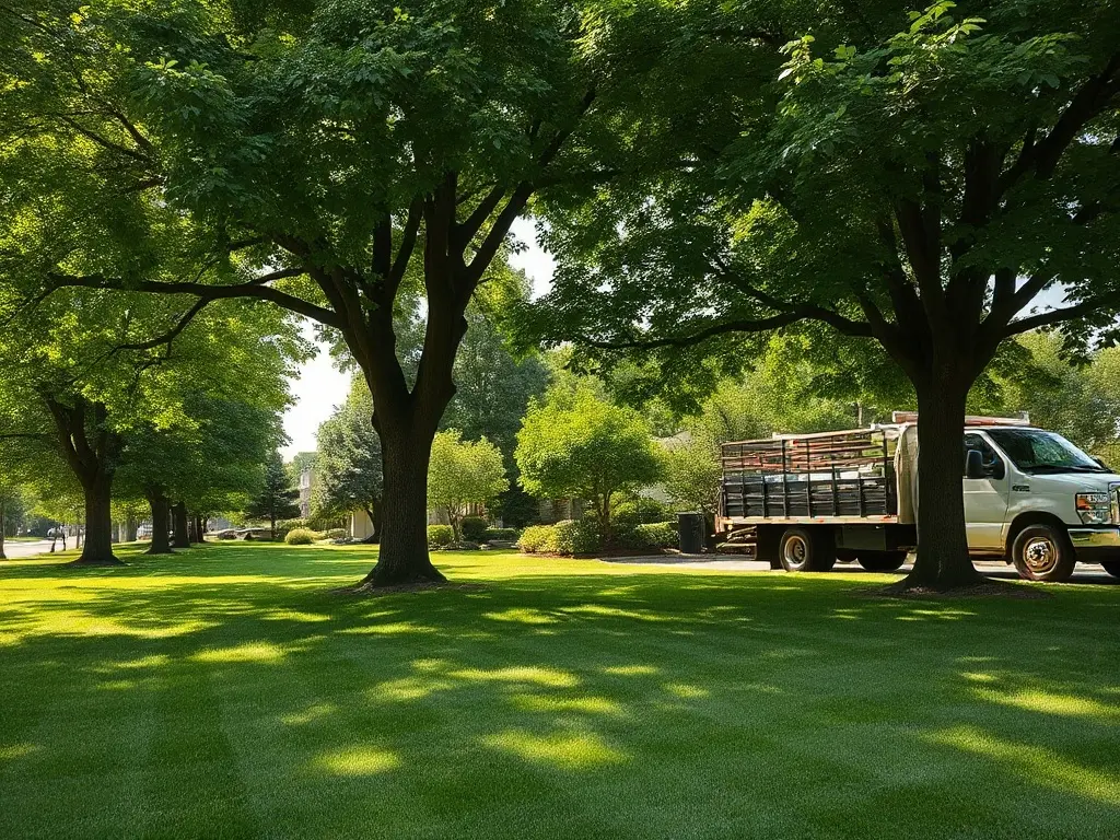 Zero-turn mower cutting a quarter-acre residential lawn, the standard mow behind an instant lawn quote