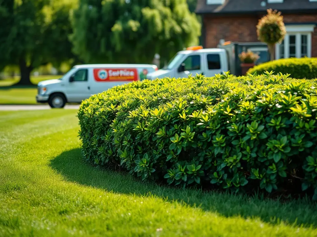 Pro mowing a striped residential lawn on a zero-turn, illustrating revenue per blade hour on a real route