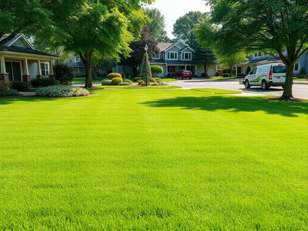Landscaper measuring a lawn from aerial imagery on a tablet to build an instant lawn quote