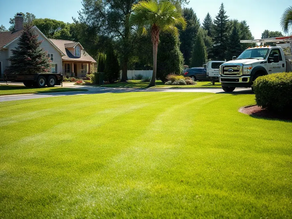 Push mower on a sloped backyard, the kind of hard-to-access lawn that changes the pricing formula