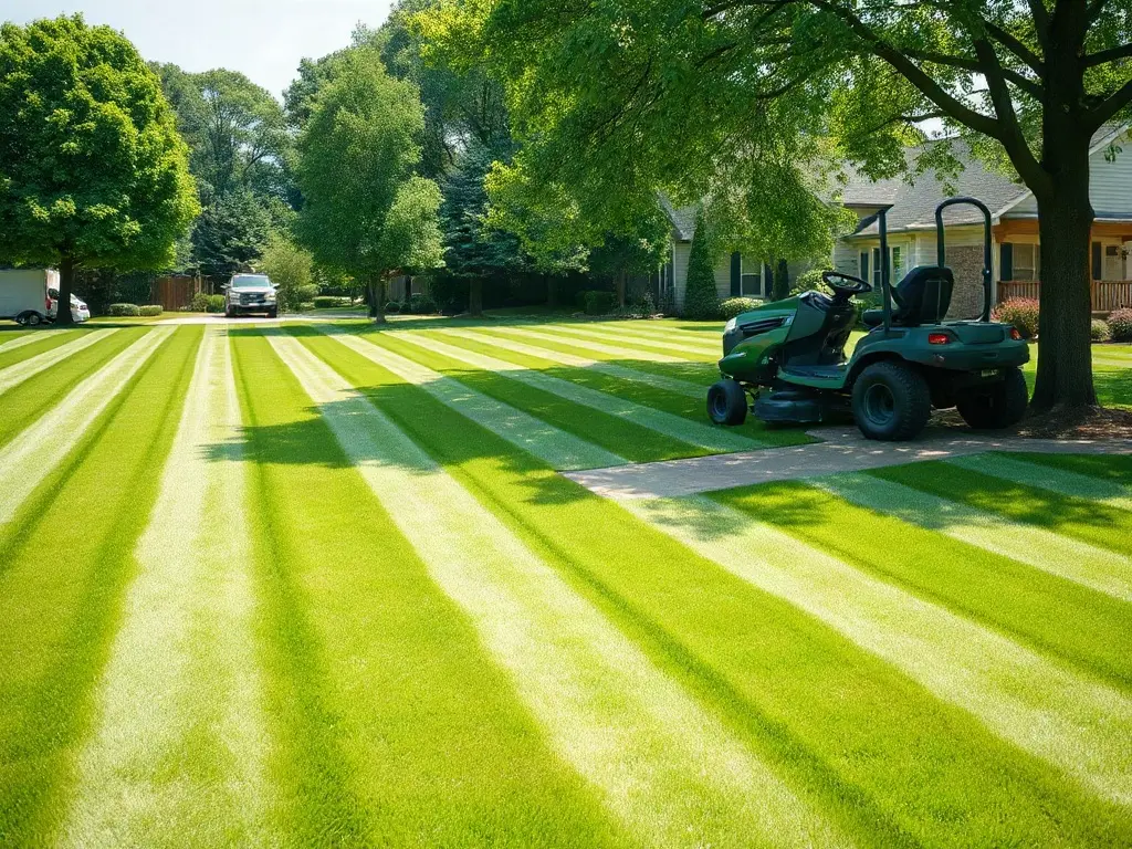 Aerial view of a dense neighborhood block showing clustered lawns that raise revenue per labor-hour on a mowing route
