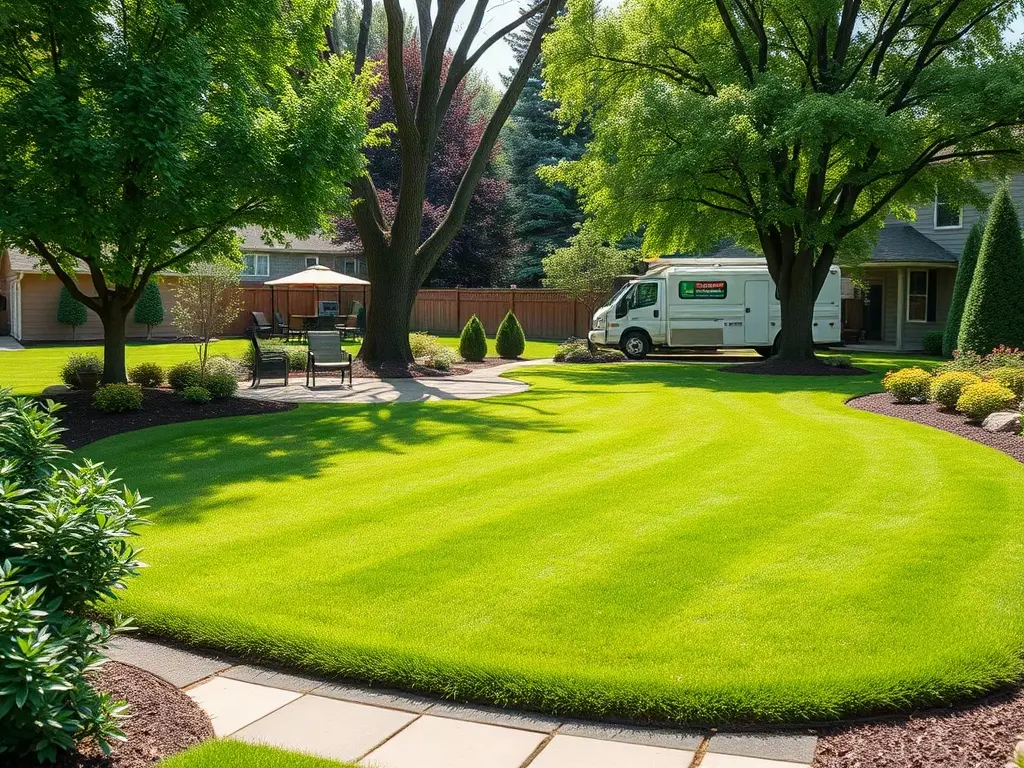 Lawn-care pro assessing a suburban property, showing why lawn mowing is not a commodity business