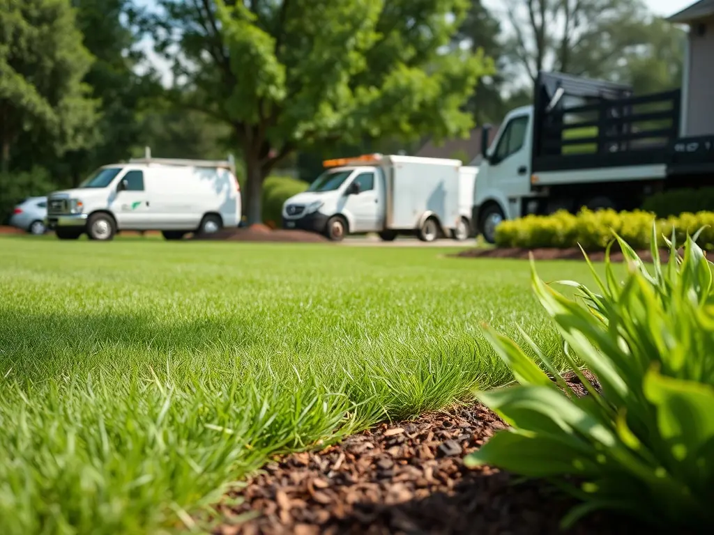 Lawn pro hanging a door tag on a house next to an existing customer to build mowing route density in the neighborhood