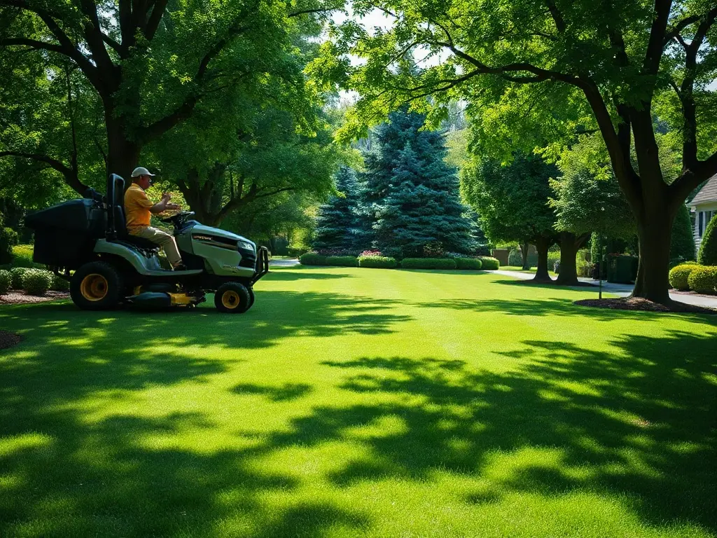 Lawn care pro greeting a satisfied homeowner on a freshly mowed lawn — showing what lawn care customers actually want