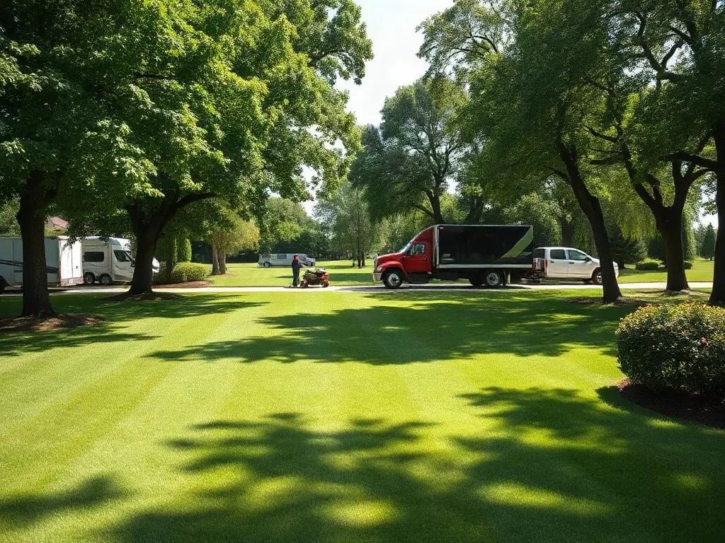 Solo operator loading a mower in a suburban street, illustrating how many customers a lawn business needs