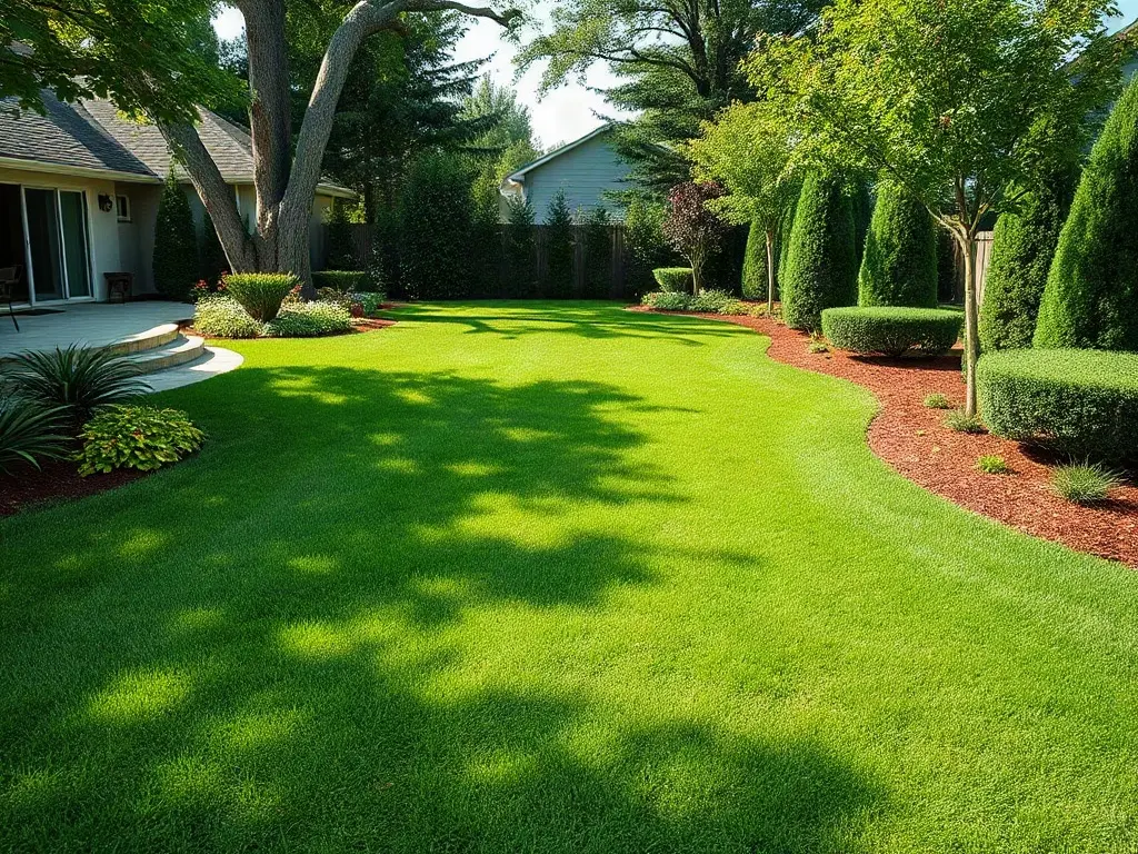 Lawn pro with a tablet by his mower, working out how to price lawn mowing by square foot on a cut yard