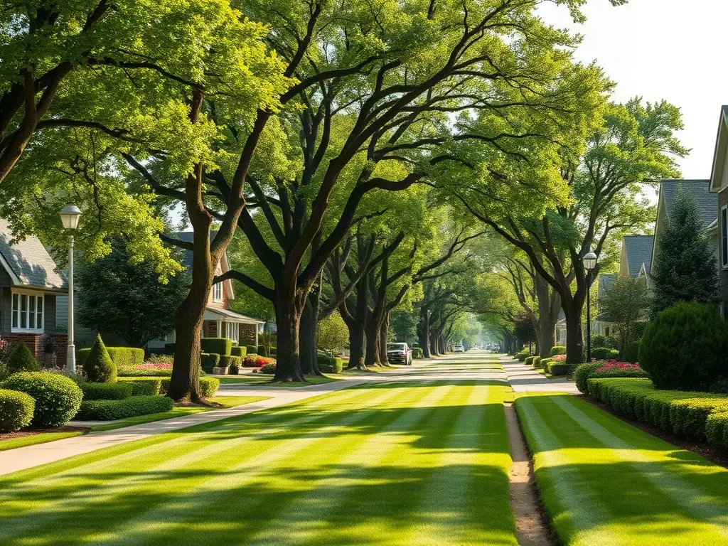 Close-up of an even clean cut with subtle stripes, showing cut quality and stripe pattern together on a lawn