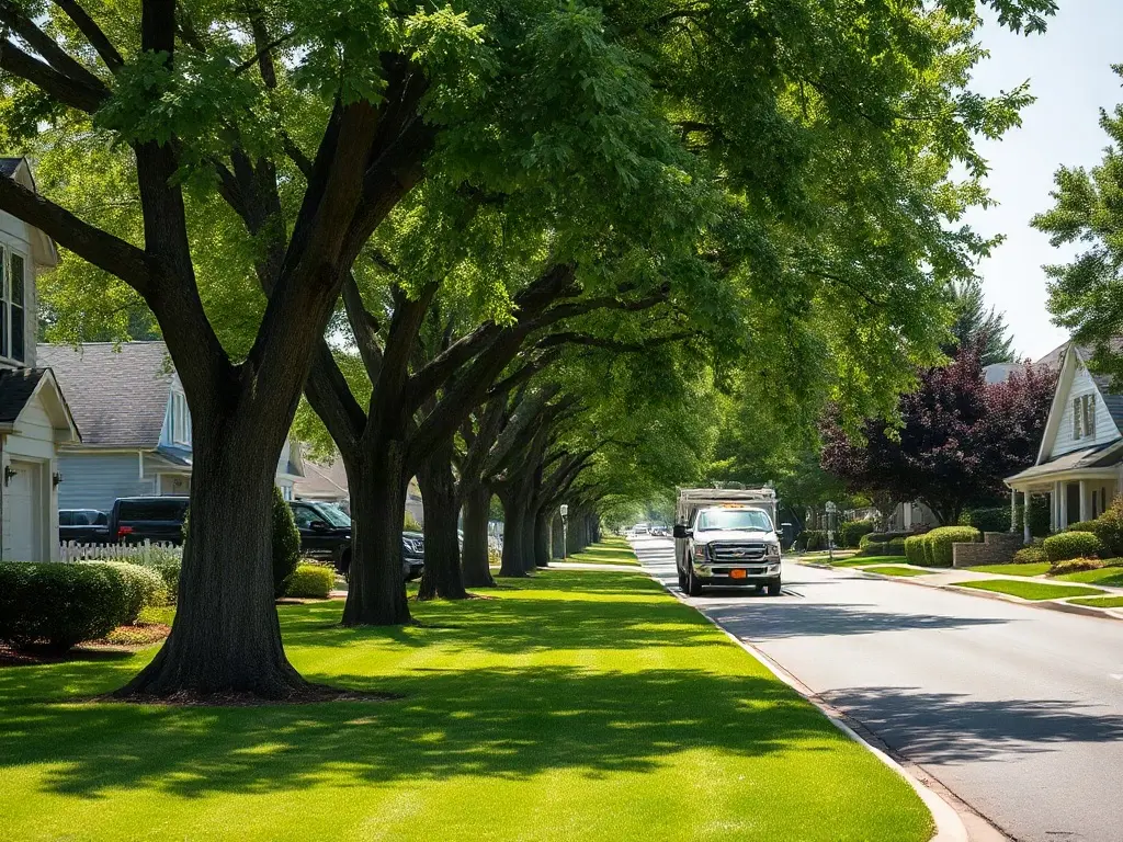 Operator mowing a steep, hard-to-access backyard lawn — the kind of stop that justifies a higher price