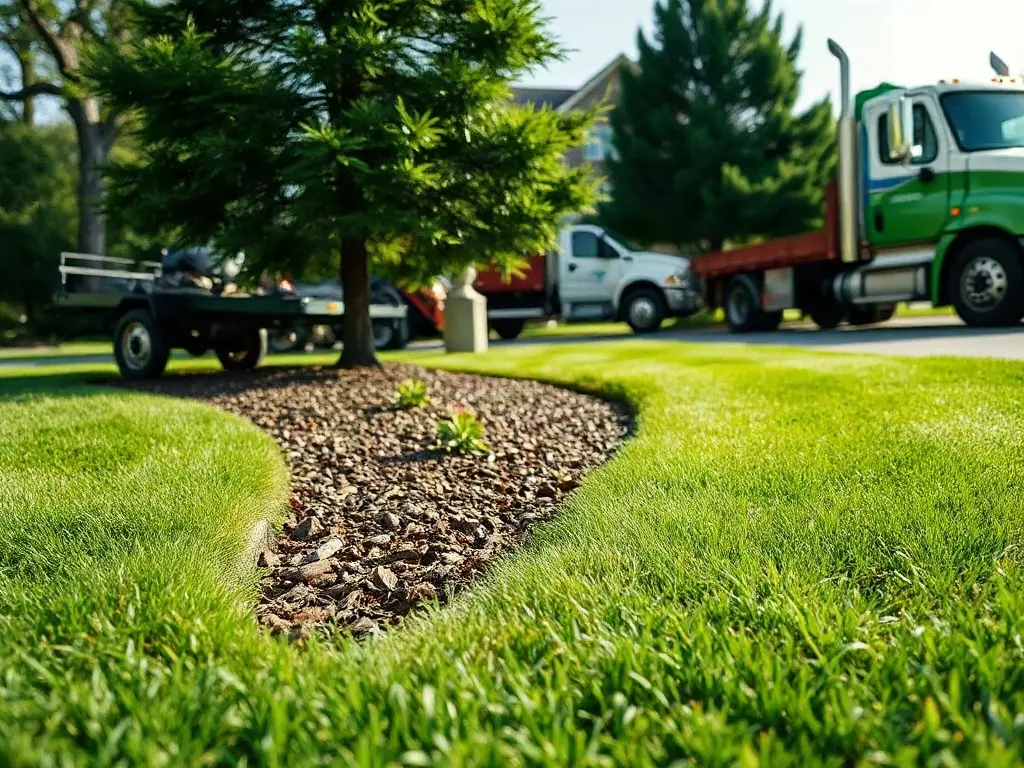 Operator planning a dense mowing route by a truck, the key to how many lawns a crew can do in a day