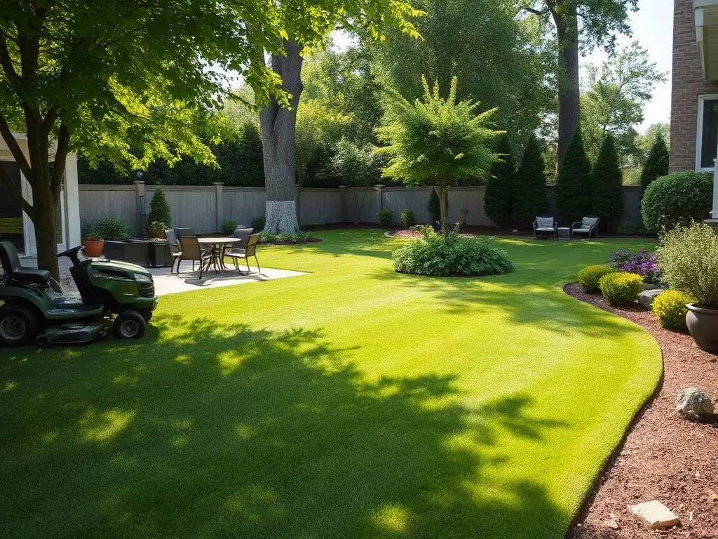Lawn-care pro pricing a job on a suburban yard, weighing whether to charge by the hour or per property