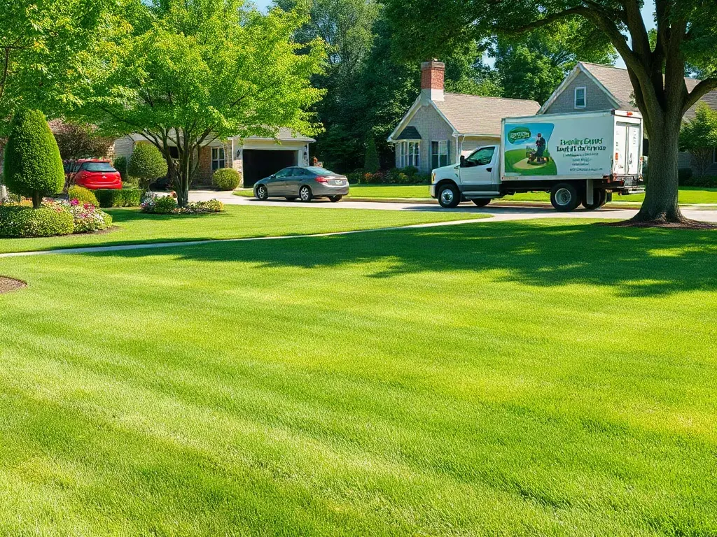 Zero-turn mower cutting a suburban lawn, illustrating billable blade hours versus unpaid quote and drive time