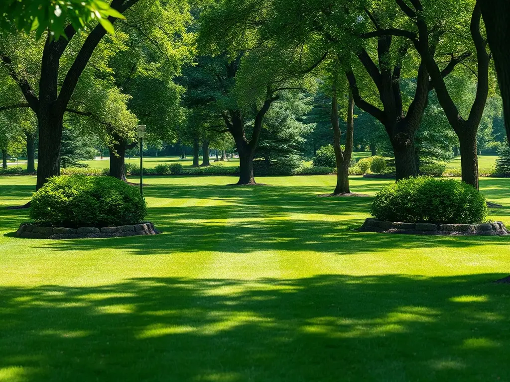 Lawn pro on a mowed suburban street, positioned to find neighbors of existing lawn customers for tighter routes