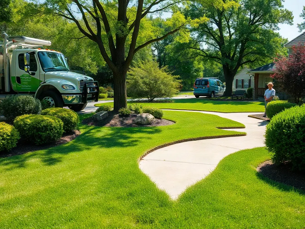 Lawn-care operator reviewing his route on a suburban street, thinking about why he's losing money on some lawn accounts