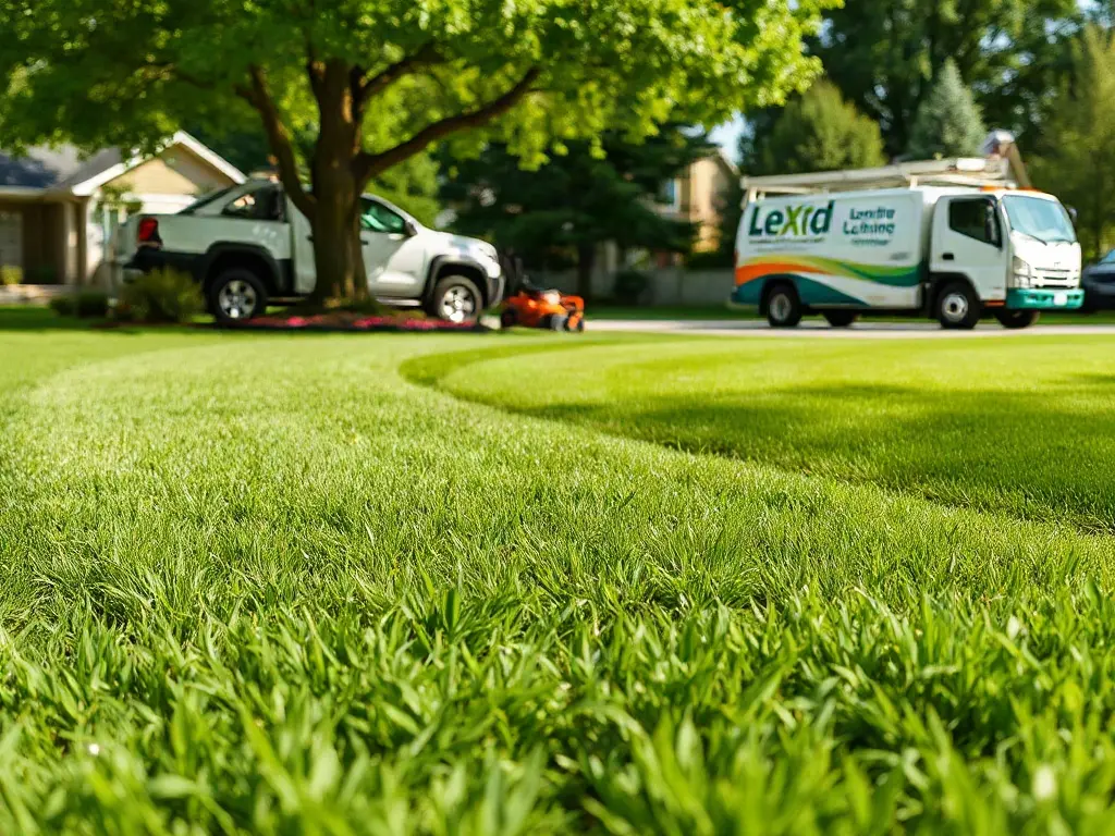 Freshly mowed and edged suburban lawn showing the mowable turf area used to measure and quote a mowing job