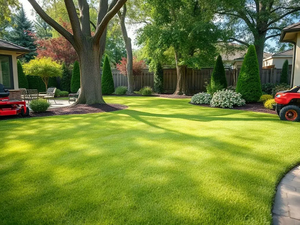 Zero-turn mower cutting clean stripes, showing the consistent quality that backs up reliable lawn care service