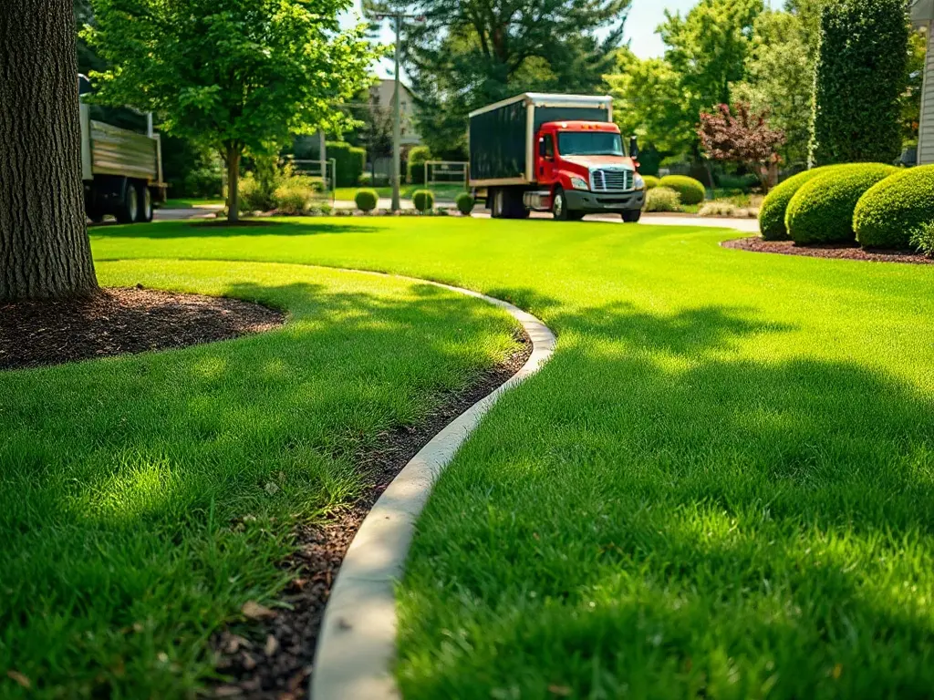 Lawn care pro talking with a homeowner on a mowed lawn, addressing why customers switch providers
