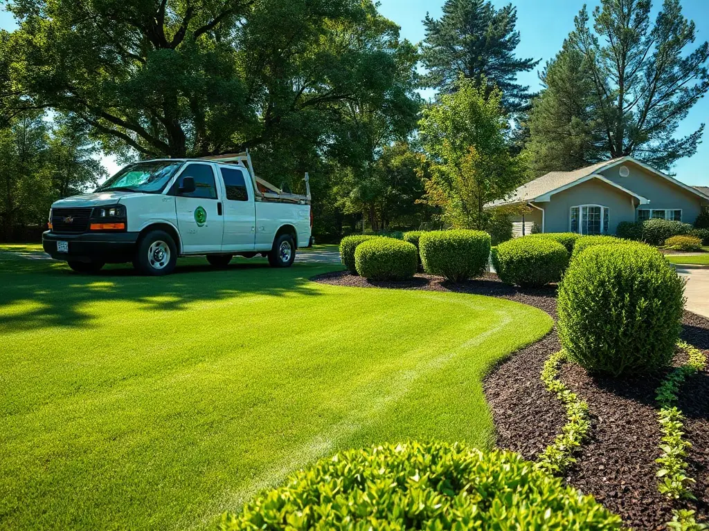 Lawn-care pro checking measured turf area on a tablet before mowing an average-size Texas lawn