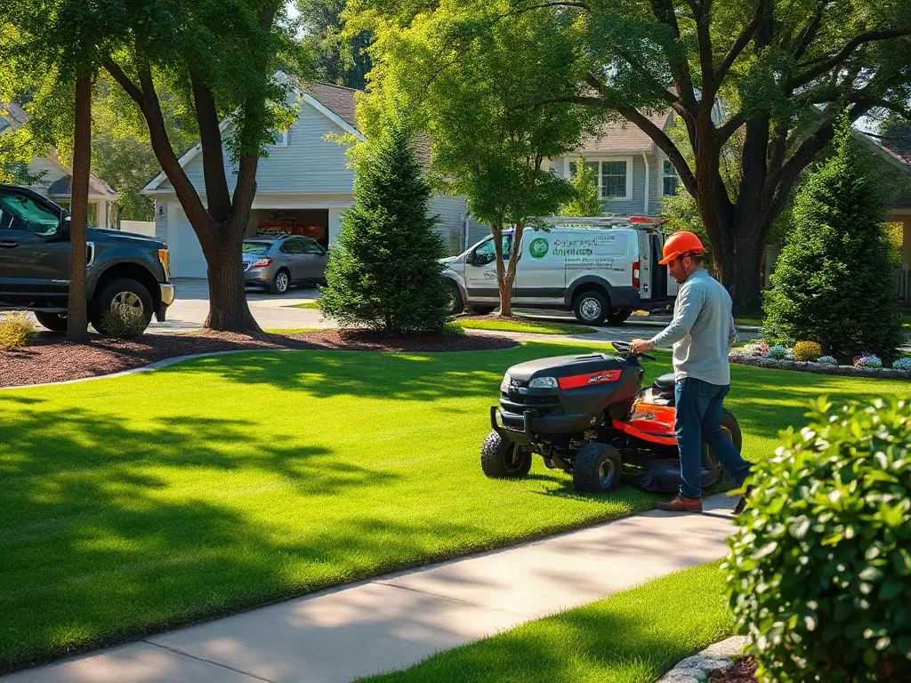 Lawn-care pro hanging a door hanger on a suburban home while tracking whether door hangers are working by neighborhood