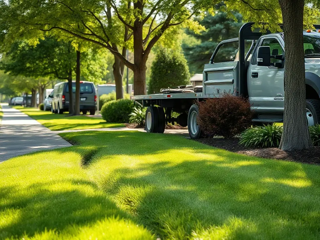 Lawn-care pro prospecting neighboring homes on one street, the core of a prospecting tool for lawn mowing companies