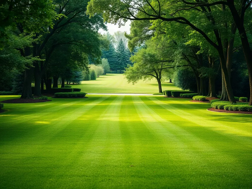 Dense neighborhood of adjacent lawns showing route density that helps lawn care customer retention