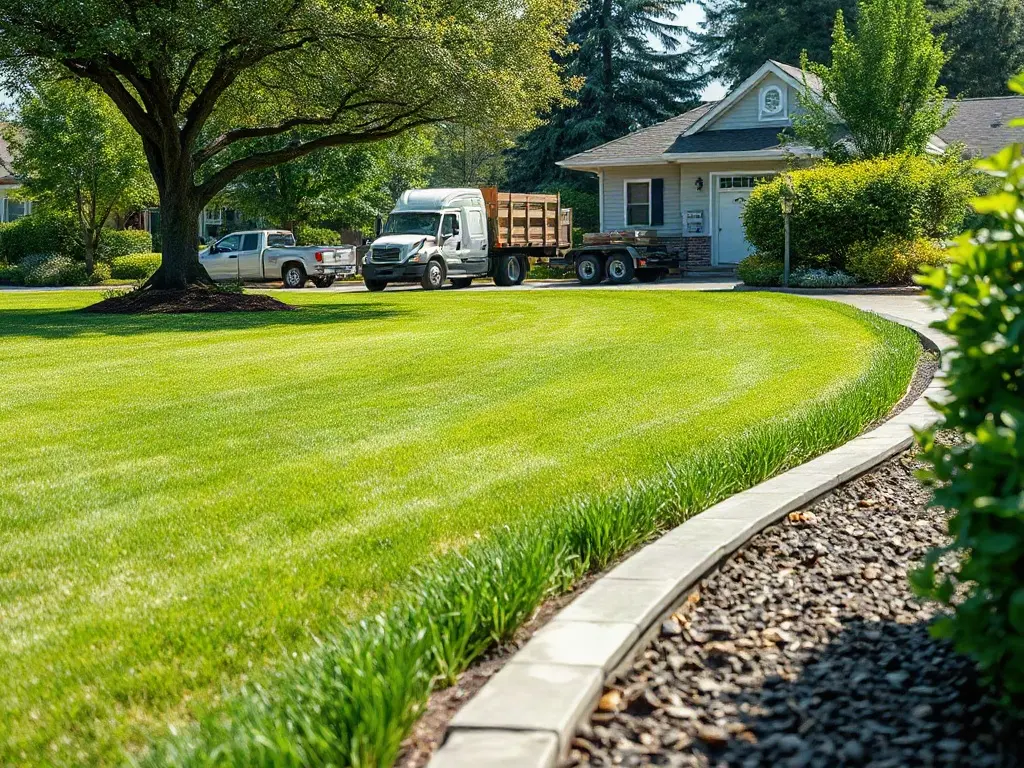 Operator measuring mowable turf on a phone to build a lawn mowing quote from his own costs