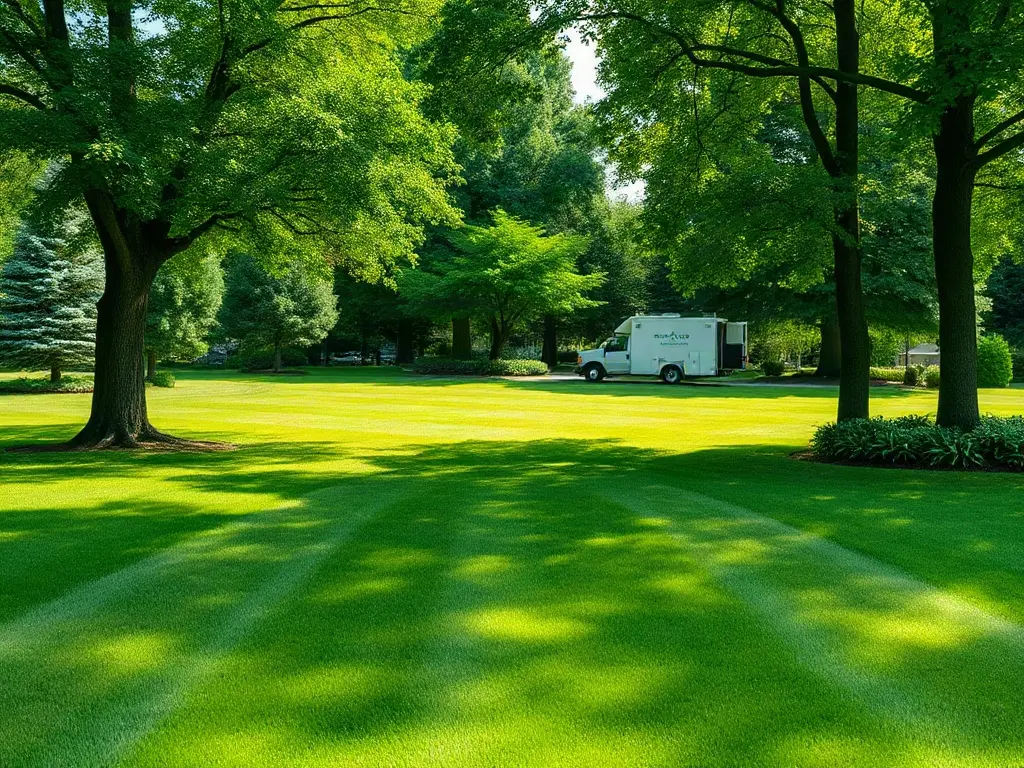 Crew loading a mower on a dense residential route, illustrating route density and lawn mowing business profit margins